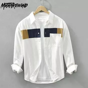 Новые модные рубашки с длинным рукавом для мужчин, повседневная белая рубашка в уличном стиле, мужская рубашка из чистого хлопка с вышивкой, дизайнерская рубашка для молодежи M белый