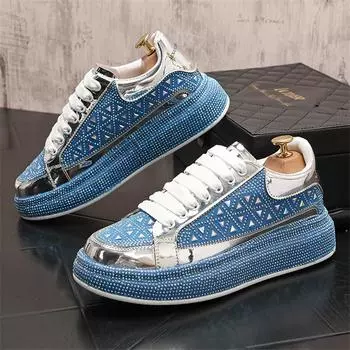 Новые мужские туфли Charm Gold Blue со стразами на толстой подошве, мужские повседневные туфли на плоской подошве, мокасины, спортивные кроссовки для ходьбы Zapatos Hombre 38 синий