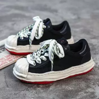 Новые мужские туфли Niche Trend Shell Toe Кожаные растворимые туфли на шнуровке на платформе Повседневные кроссовки для мужчин 35 чёрный