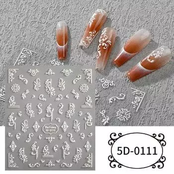 Новые наклейки для ногтей 5D трехмерные рельефные полые линии кружева бабочки цветы декоративные наклейки для ногтей на липкой основе