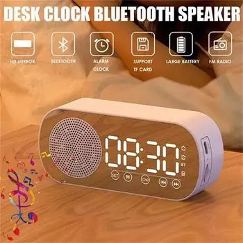 Новые настольные часы с динамиками Bluetooth, FM-радио, будильник, Hi-Fi звук, HD-зеркальный экран, поддержка TF-карт, домашние часы рядом чёрный