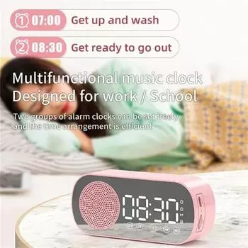 Новые настольные часы с динамиком, Bluetooth-динамик, FM-радио, будильник, Hi-Fi звук, HD, зеркальный экран, поддержка TF-карты для спальни чёрный