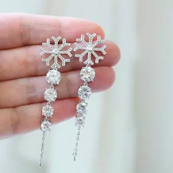 Новые нежные женские серьги со звеньями снежинки с 4 круглыми камнями кубического циркона для свадебной вечеринки, повседневная одежда, лучший подарок, серьги, ювелирные изделия белый