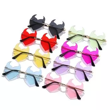 Новые очки для косплея Devil Ear Heart Shape Rimless Sunglasses Rock Horn Fashion Glasses Women Men UV Protection Sunglasses