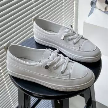 Новые осенние женские белые туфли Модные кожаные повседневные туфли Однотонные туфли на плоской подошве со шнуровкой Удобные легкие женские туфли для сноуборда 38