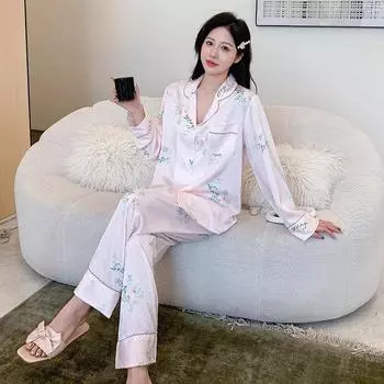 Новые пижамы Ice Silk для женщин на весну и осень, простая тонкая верхняя одежда, домашняя одежда, высококачественный летний костюм M розовый