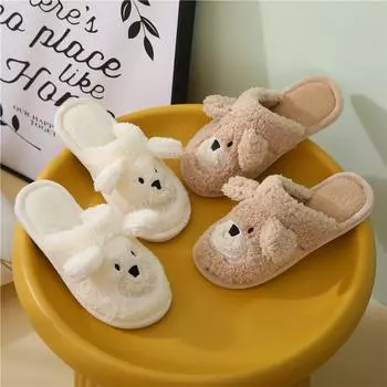 Новые плюшевые мультяшные медведи, теплые хлопковые тапочки, зимние женские парные домашние хлопковые туфли для дома и дома 36-37 (suitable for 35-36 белый