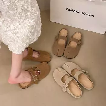 Новые полутапочки с сумкой на голову, женская мода, туфли-лодочки Мэри Джейн в стиле Бокен, весна-лето, ретро, плоская верхняя одежда 2025 года, серия Mori 35 хаки