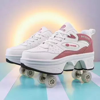 Новые роликовые коньки Runaway Deformation Shoes Четырехколесные двухцелевые роликовые ботинки Мужские и детские взрывные ботинки Роликовые коньки 34
