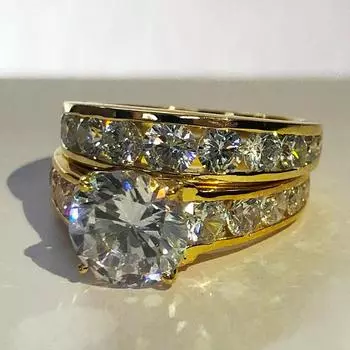 Новые роскошные модные свадебные комплекты из 2 предметов, кольца для женщин, золотой цвет, Вечность, свадебные трендовые аксессуары, эффектное кольцо, ювелирные изделия для вечеринок 6