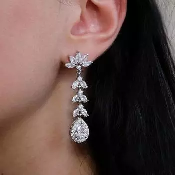 Новые роскошные серебряные висячие серьги с кубическим цирконием для женщин, свадебные серьги с кристаллами, модные украшения