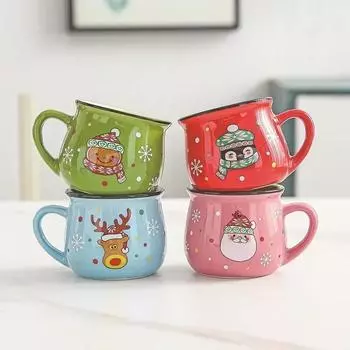 Новые рождественские кружки, набор кружек, рождественские кофейные кружки с ручкой, рождественские керамические кружки для праздничного подарка на вечеринку 150ml красный