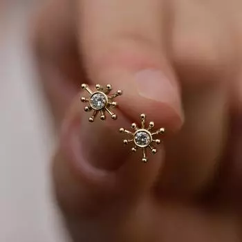 Новые серьги-гвоздики в форме солнца с кубическим цирконием, серьги-гвоздики для женщин, серебряный/золотой цвет, простые стильные украшения для девочек