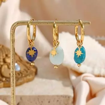 Новые серьги из камня Tianhe, ювелирные изделия, нишевый дизайн, чувство, натуральный камень, октаграмма, кулон, титановая сталь, позолоченная застежка для ушей
