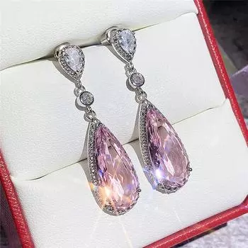 Новые серьги-капли розового цвета с кубическим цирконием ААА, женские роскошные украшения для ушей, блестящие висячие серьги для помолвки и вечеринки, необычный подарок