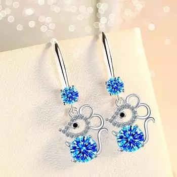 Новые серьги с имитацией S925, корейская версия, серебряные серьги с мышкой, женские серьги с полным бриллиантом, милые нежные серьги с мышкой