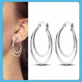 Новые серебряные серьги-кольца S925 с двойным кольцом, сверкающие серьги-гвоздики с паве, подарок для женщин, ювелирные изделия на помолвку, юбилей