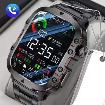 Новые умные часы с экраном 1,96 дюйма, 420 мАч, Bluetooth-часы с голосовым помощником, спортивные часы для фитнеса, водонепроницаемые умные часы для мужчин Silica gel чёрный