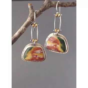 Новые винтажные серьги с цветными драгоценными камнями 1 pair