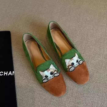 Новые вышитые туфли Lefu One Step Legged для женщин, простая внешняя одежда, плоская подошва, удобные кожаные туфли 40