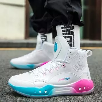 Новые высокие мужские туфли, спортивная обувь для средней школы, светящиеся в темноте баскетбольные туфли, настоящие боевые туфли 36