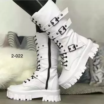Новые женские осенне-зимние модные ботинки до середины икры на молнии Botas Mujer, спортивная женская обувь до колена на платформе и каблуке 35