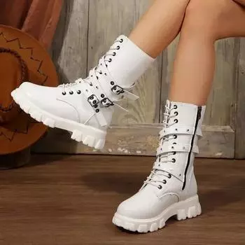 Новые женские осенне-зимние модные ботинки до середины икры на молнии Botas Mujer, спортивная женская обувь до колена на платформе и каблуке 36