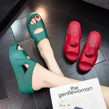 Новые женские шлепанцы на платформе Pantuflas De Mujer, модные сандалии на танкетке с открытым носком, повседневные уличные нескользящие шлепанцы на плоской подошве 35 чёрный