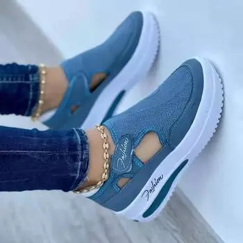 Новые женские туфли Flying Weave с толстой подошвой, покатым каблуком и сетчатой поверхностью 35 чёрный