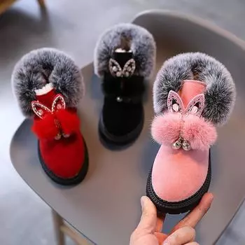 Новые зимние детские зимние ботинки на плоской подошве для девочек, хлопковые туфли принцессы, модные утолщенные и флисовые короткие детские ботинки 21
