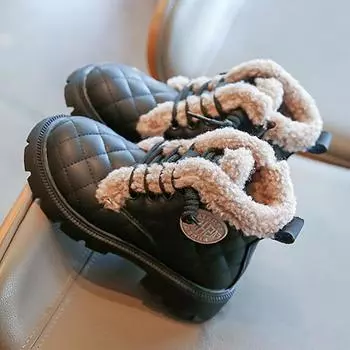 Новые зимние плюшевые короткие сапоги для мальчиков, однотонные хлопковые сапоги с боковой молнией для девочек