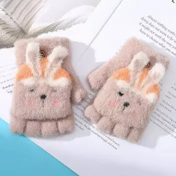 Новые зимние теплые перчатки с рисунком милой маленькой девочки для езды на велосипеде на открытом воздухе, чтобы предотвратить простуду, ребенок пишет, откидывающийся на половину пальца чехол Recommended 3-8 years old