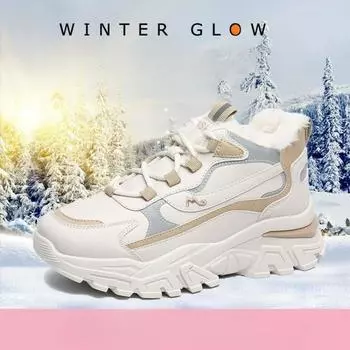 Новые зимние туфли на платформе из хлопка, женские повседневные кроссовки на шнуровке, уличные ботильоны, кроссовки для бега, теплые зимние ботинки 35 белый