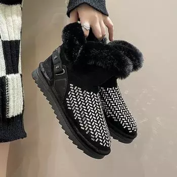 Новые зимние зимние ботинки на меховой подкладке для женщин, уличные противоскользящие теплые ботильоны на платформе, повседневные короткие ботинки с высоким берцем на флисовой подкладке для женщин