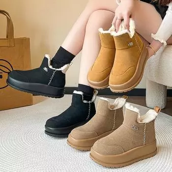 Новые зимние зимние ботинки на меховой подкладке для женщин, уличные нескользящие теплые ботильоны на толстой подошве, повседневные короткие ботинки с высоким берцем на флисовой подкладке для женщин