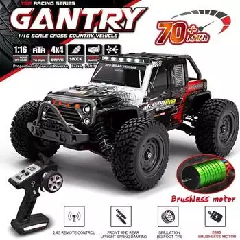 Новый 1:16 50 км/ч RC машинка 4x4 внедорожные гоночные автомобили для дрифта 4WD супер бесщеточный высокоскоростной радио водонепроницаемый грузовик с дистанционным управлением игрушка для детей светодиодный фонарь 1 battery чёрный
