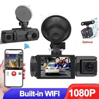 Новый 3-канальный 3-сторонний видеорегистратор WIFI 1080P Передний автомобильный видеорегистратор Дорожный видеорегистратор Камера видеорегистратор Черный ящик 0GB