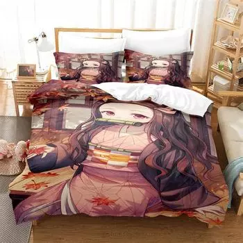 Новый аниме Kamado Nezuko пододеяльник Demon Slayer комплекты постельного белья для детей мальчиков девочек постельное белье Queen King Full Twin Single Size комплекты 135x200cm 2pcs