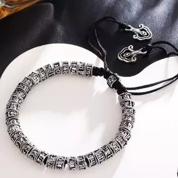 Новый браслет, браслет с тибетской пословицей, креативный, сплетенный вручную, браслет на дорожные расходы, ручная веревка. серебряный