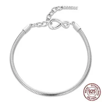 Новый браслет Infinity S925 Silver Простой и универсальный регулируемый базовый браслет из змеиной кости Adjustable size