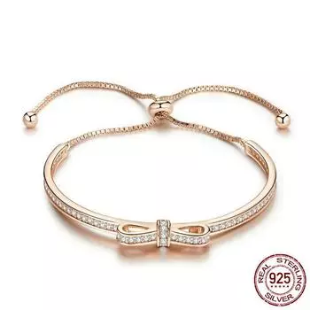 Новый браслет из стерлингового серебра Sweet Bow S925, модный модный серебряный браслет с покрытием из розового золота 925