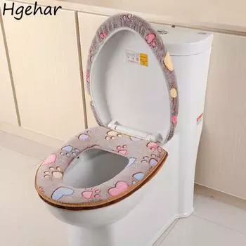 Новый чехол для сиденья унитаза из двух частей, теплый, мягкий, приятный для кожи, мультяшный, многоразовый, с застежкой-молнией, О-образный, коврик для унитаза, ванная комната