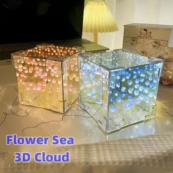 Новый DIY Цветок Море 3D Облако Тюльпан светодиодный ночник зеркало настольные лампы спальня украшения украшения зеркало настольные лампы прикроватные Gif розовый