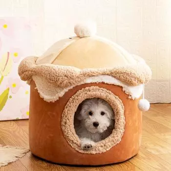 Новый домик для мороженого, гнездо для питомца, милый домик для кошки принцессы, забавный домик для кошки, теплый домик для собаки на осень и зиму M (40 * 40)