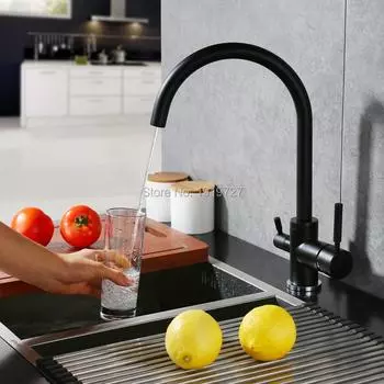 Новый фильтр для воды с осмосом, трехходовой смеситель для мойки, поворотный смеситель для очистки воды, 3 в 1, кухонные смесители, матовый черный/матовый никель