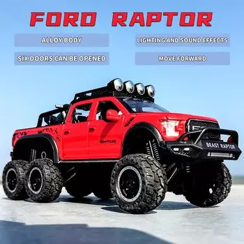 Новый Ford Raptor F150 Simulation Alloy Pickup Off Road Детские игрушки для автомобилей 1: 24 Модель со Звуком и Светом Подарки Коллекция Орнамент чёрный