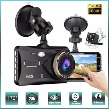 Новый HD 1080P 4 сенсорный экран IPS Dash Cam Передняя и задняя камера CAR DVR Черный ящик для автомобиля Ночное видение Видеорегистратор для водителя Dual Lens