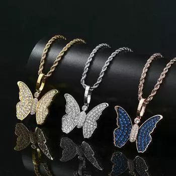 Новый хип-хоп циркон маленькая бабочка кулон хипстер медное гальваническое 18-каратное золотое цельное ожерелье ювелирные изделия