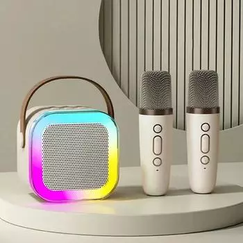 Новый K12 Караоке Машина Портативный Bluetooth Динамик С 2 Беспроводными Микрофонами HiFi Семейный Поющий Громкоговоритель Детский Подарок