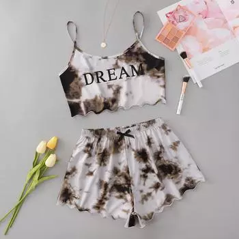 Новый комплект домашней одежды English DREAM с короткими рукавами и шортами с принтом тай-дай TL94 S чёрный
